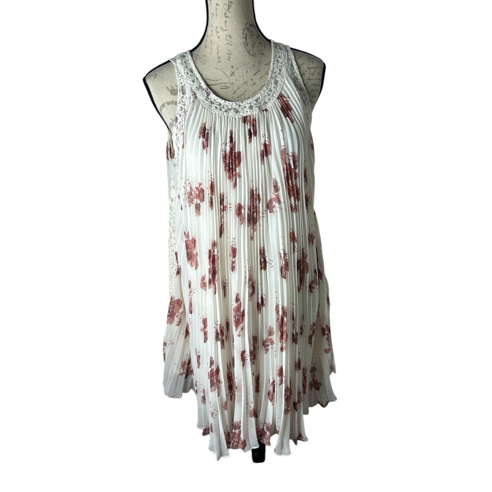Free People Women's Spring Accordion Pleat Chiffon Trapeze Dress Sz Small Boho